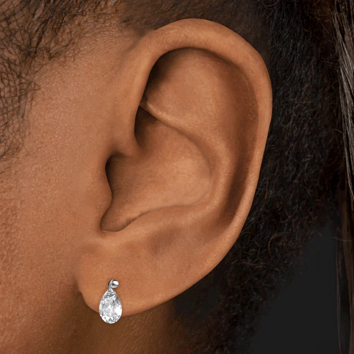 Floating Pear Diamond Charm Threaded Stud Earring With Titanium Backing - Image 53