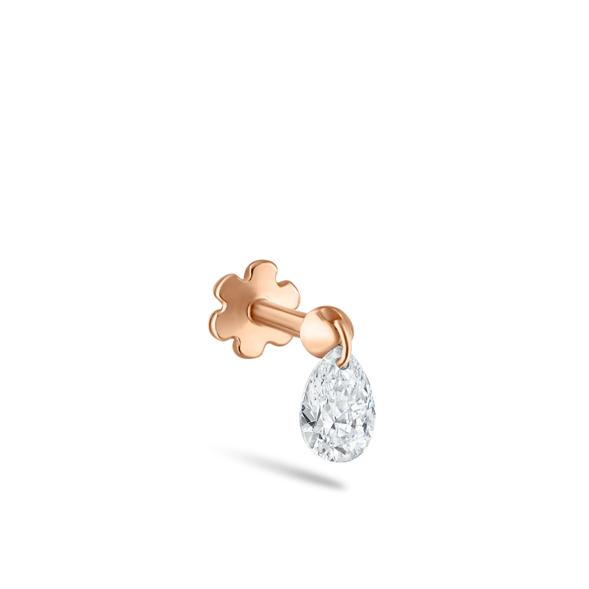 Floating Pear Diamond Charm Threaded Stud Earring With Titanium Backing - Image 57