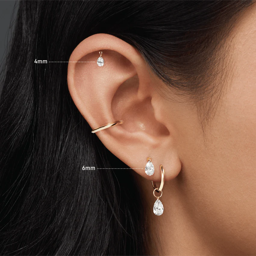 Floating Pear Diamond Charm Threaded Stud Earring With Titanium Backing - Image 6