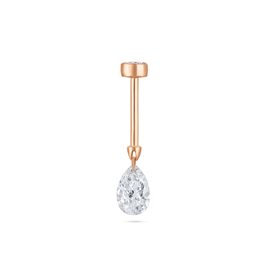 Floating Pear Diamond Charm Threaded Stud Earring With Titanium Backing - Image 71