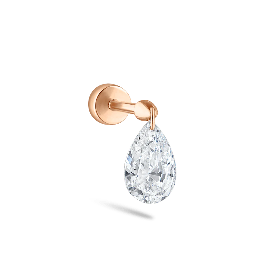 Floating Pear Diamond Charm Threaded Stud Earring With Titanium Backing - Image 75