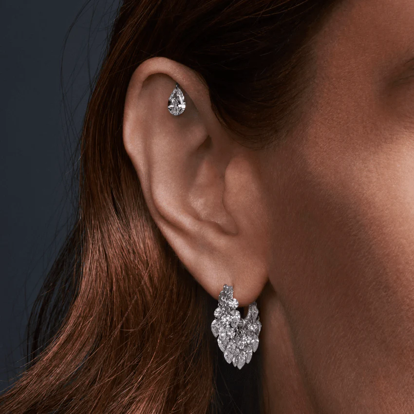 Floating Pear Diamond Charm Threaded Stud Earring With Titanium Backing - Image 77