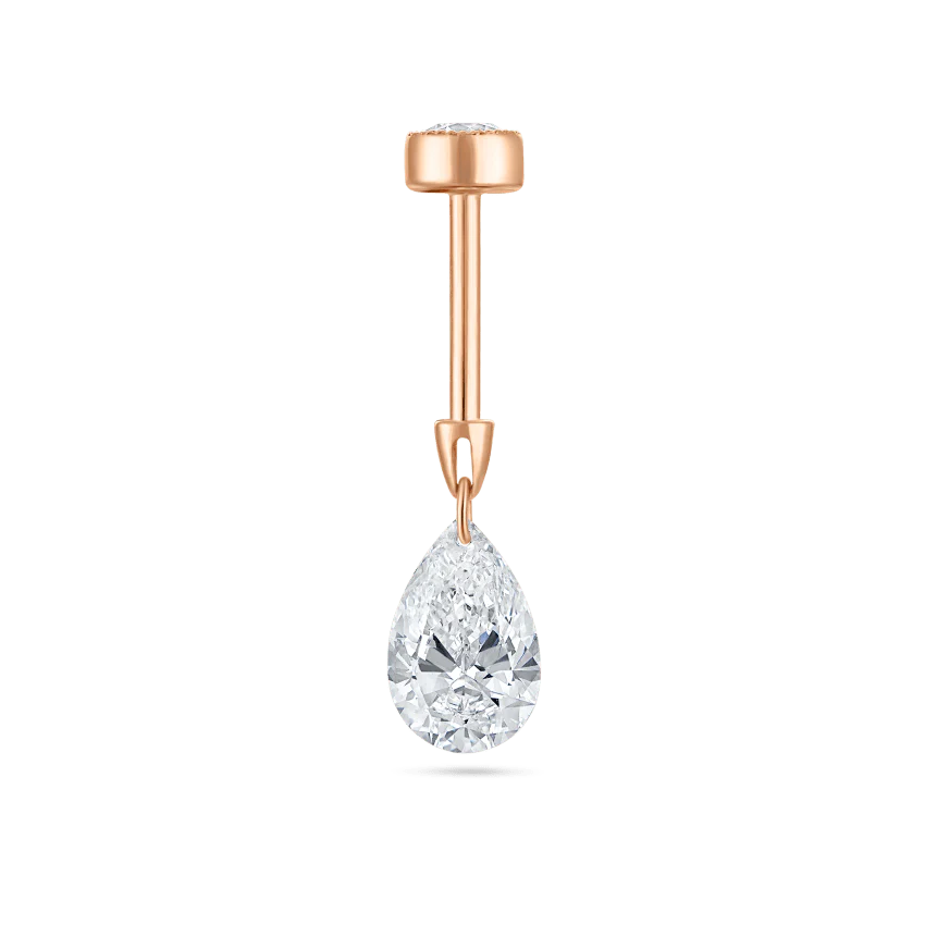 Floating Pear Diamond Charm Threaded Stud Earring With Titanium Backing - Image 79