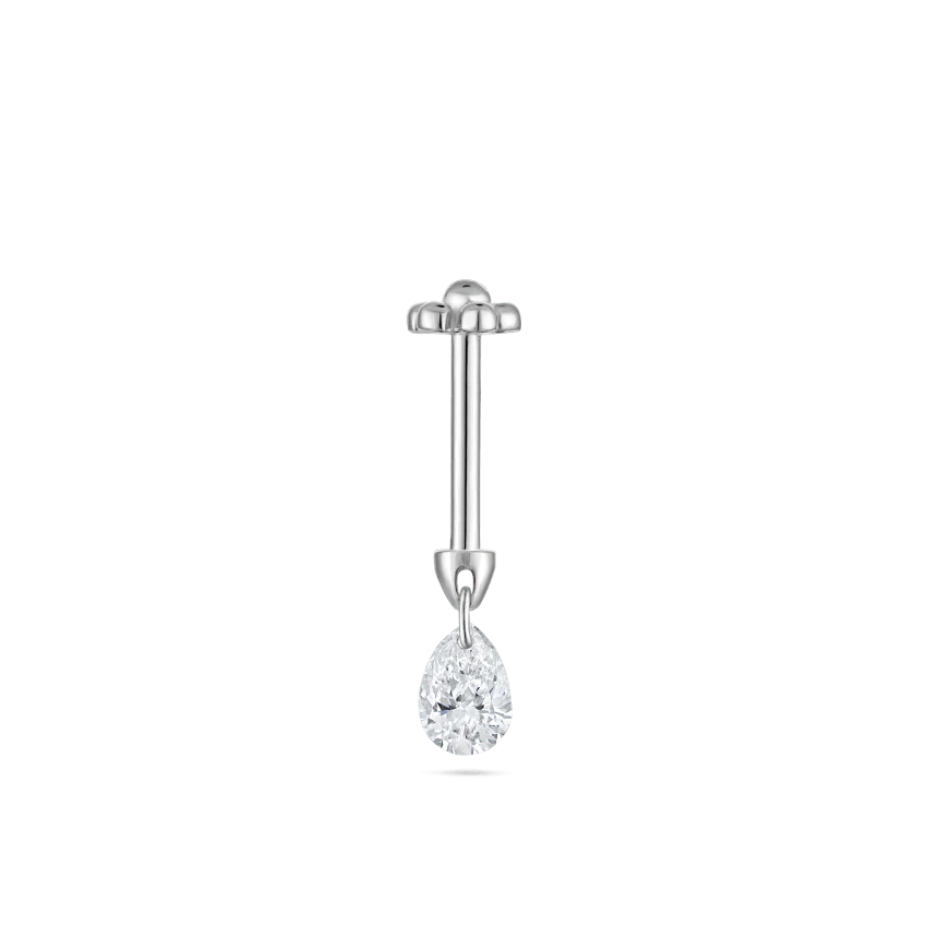 Floating Pear Diamond Charm Threaded Stud Earring With Titanium Backing - Image 8