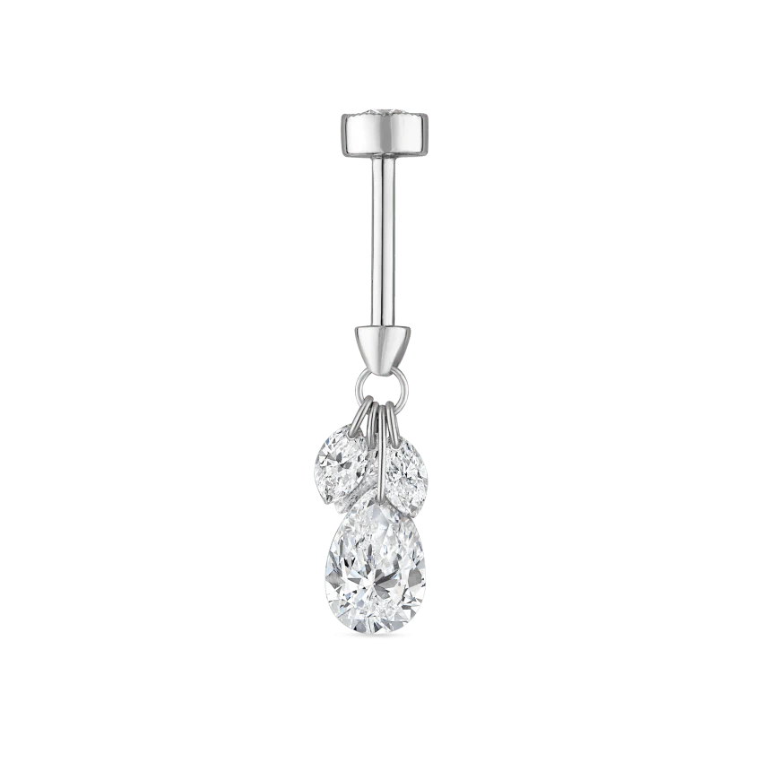 Floating Pear Diamond Plume Threaded Charm Earring - Image 3