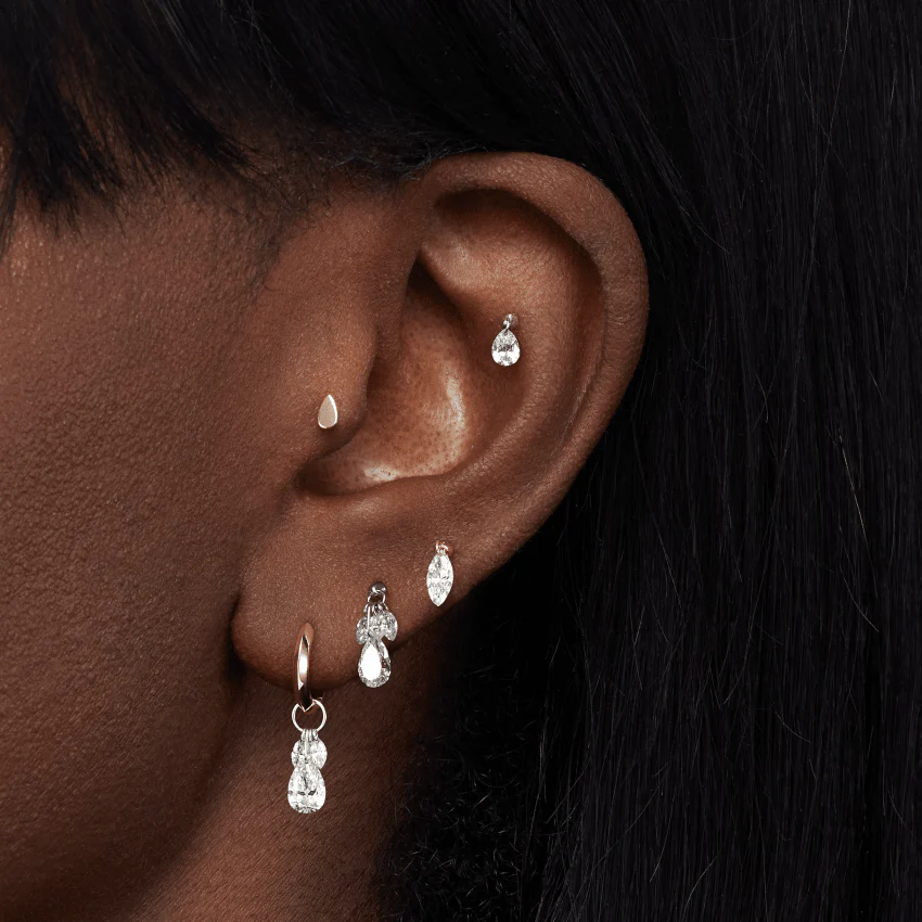 Floating Pear Diamond Plume Threaded Charm Earring - Image 6