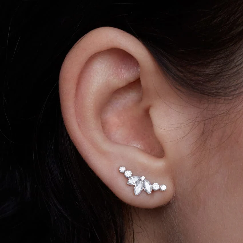 Invisible Diamond Lotus Open Garland Ear Climber - Image 6