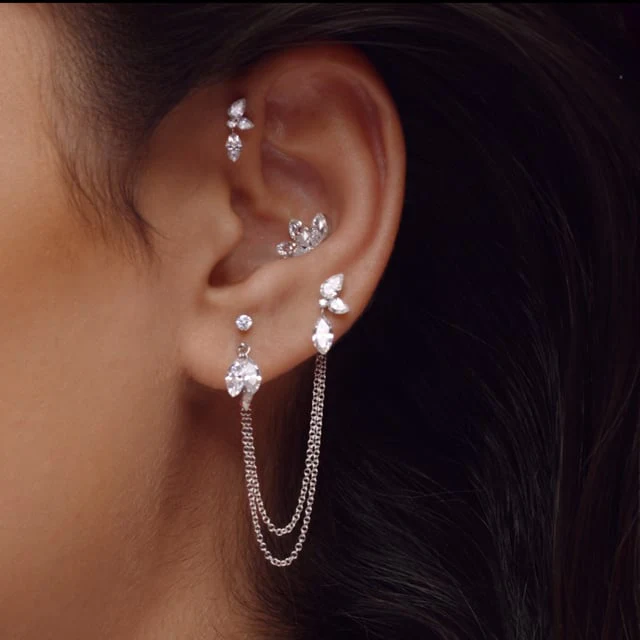 Invisible Diamond Lotus Threaded Stud Earring With Titanium Backing - Image 13