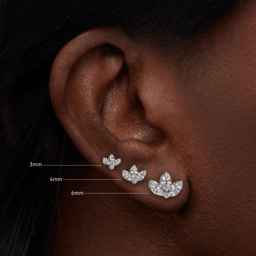 Invisible Diamond Lotus Threaded Stud Earring With Titanium Backing - Image 15