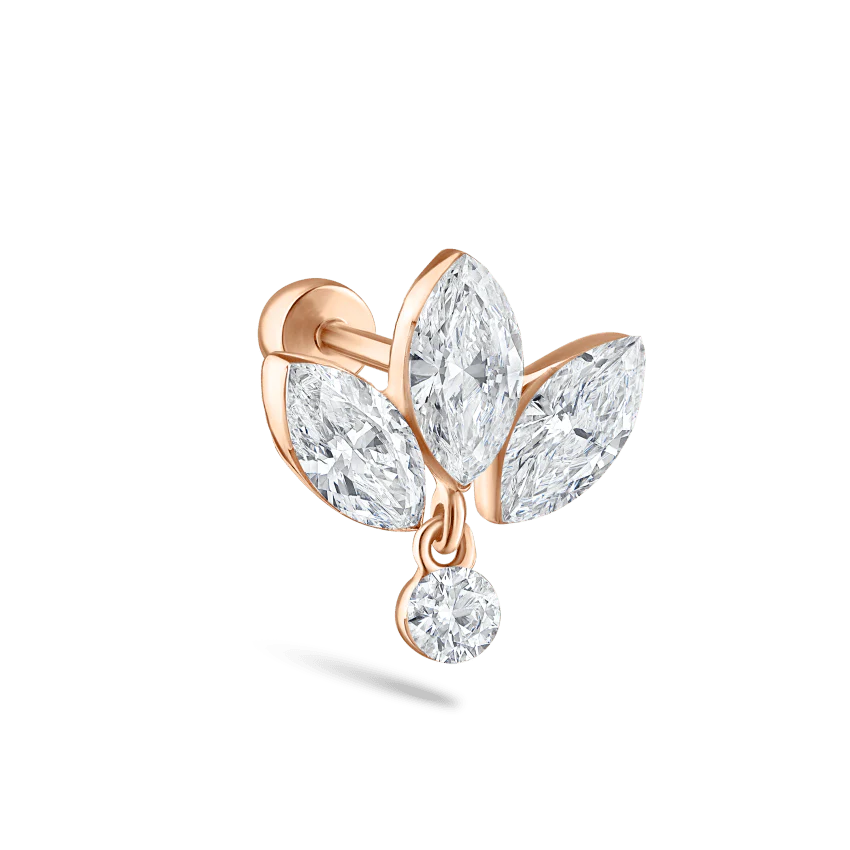 Invisible Diamond Lotus with Dangle Threaded Stud Earring With Titanium Backing - Image 10