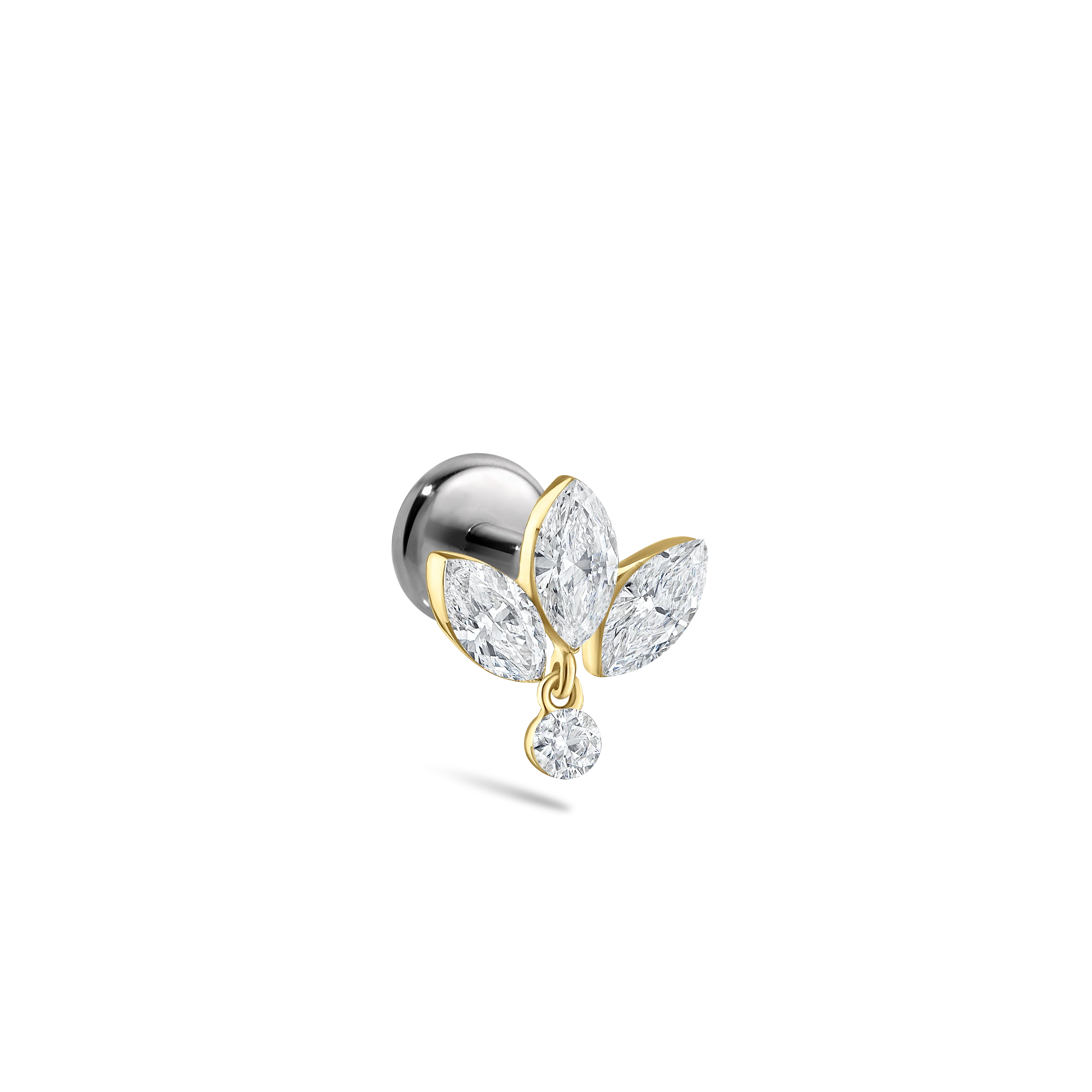 Invisible Diamond Lotus with Dangle Threaded Stud Earring With Titanium Backing - Image 14