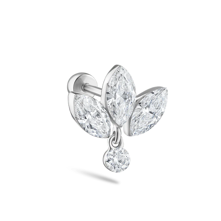 Invisible Diamond Lotus with Dangle Threaded Stud Earring With Titanium Backing - Image 2