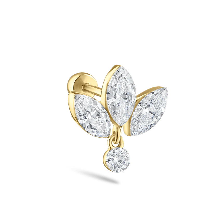 Invisible Diamond Lotus with Dangle Threaded Stud Earring With Titanium Backing - Image 6