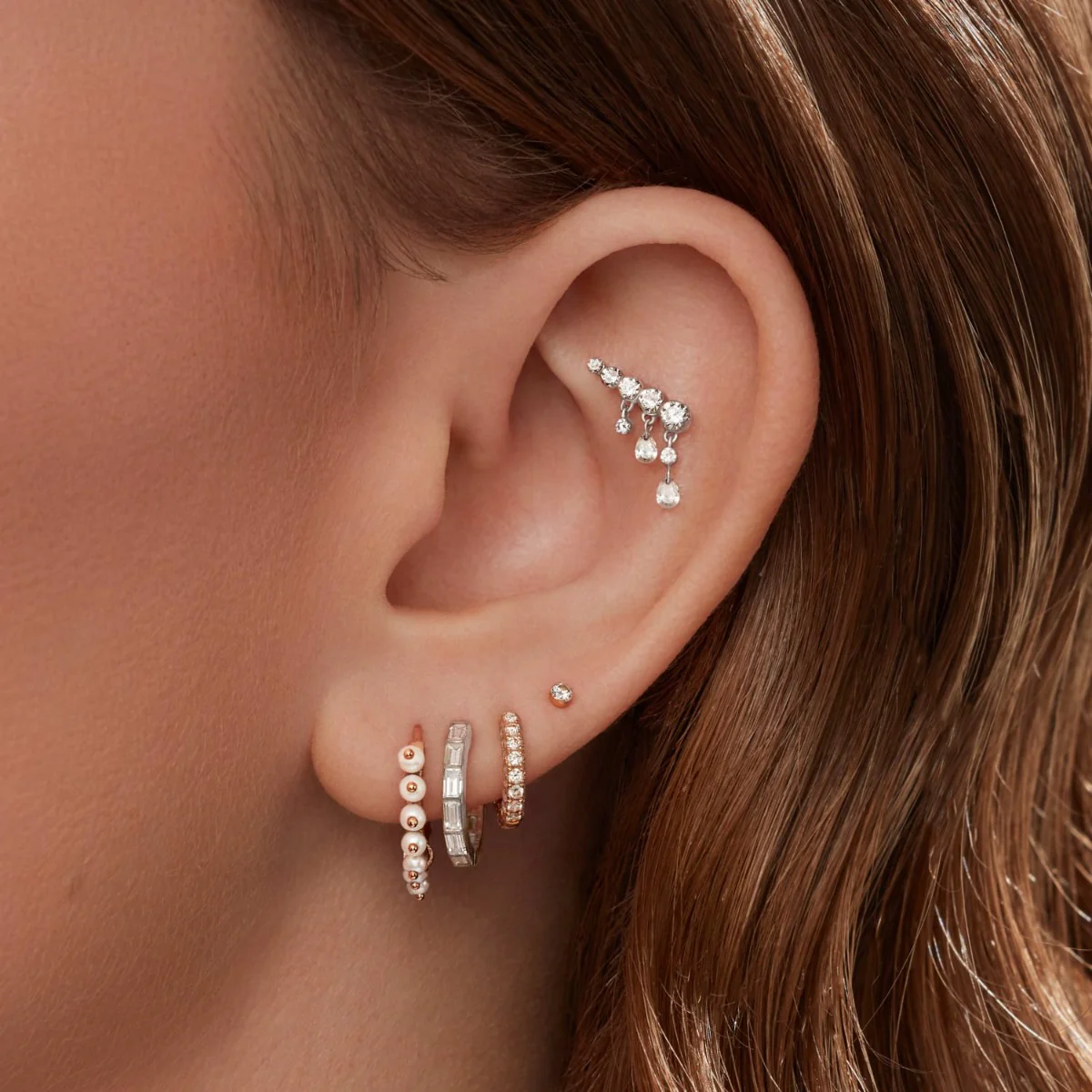 Invisible Set Baguette Diamond Eternity Hoop Earring - Image 15