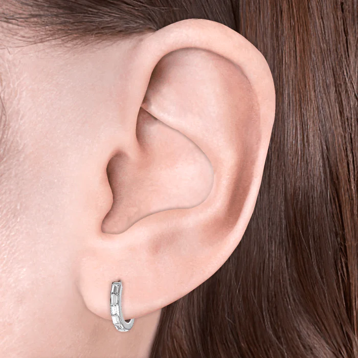 Invisible Set Baguette Diamond Eternity Hoop Earring - Image 9
