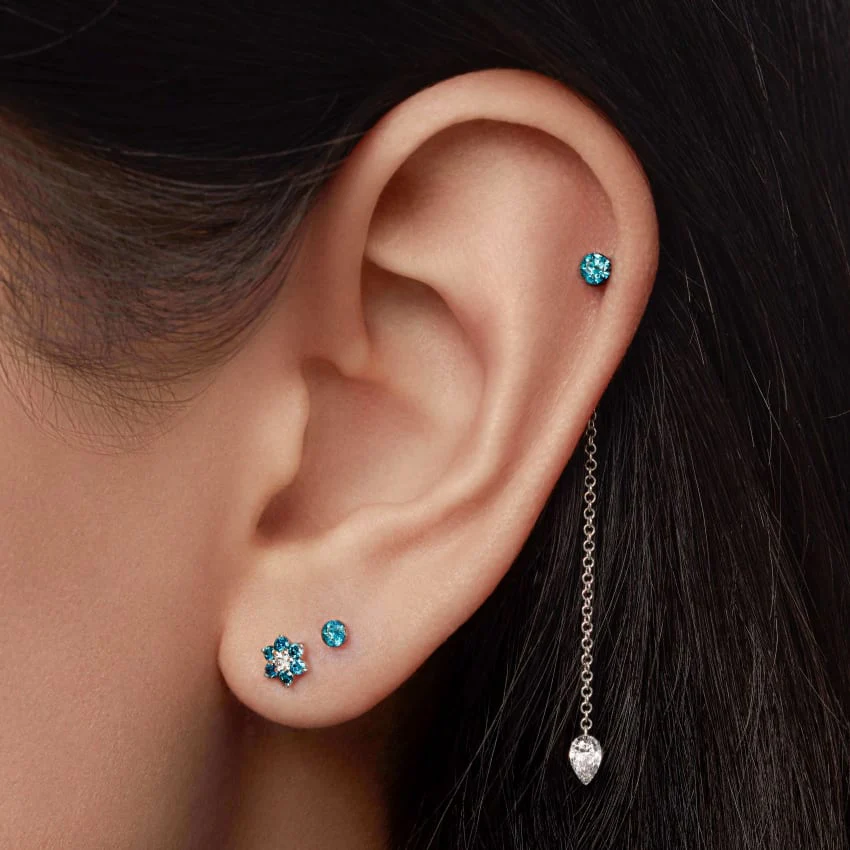 Invisible Set Blue Diamond Threaded Stud Earring With Titanium Backing - Image 14