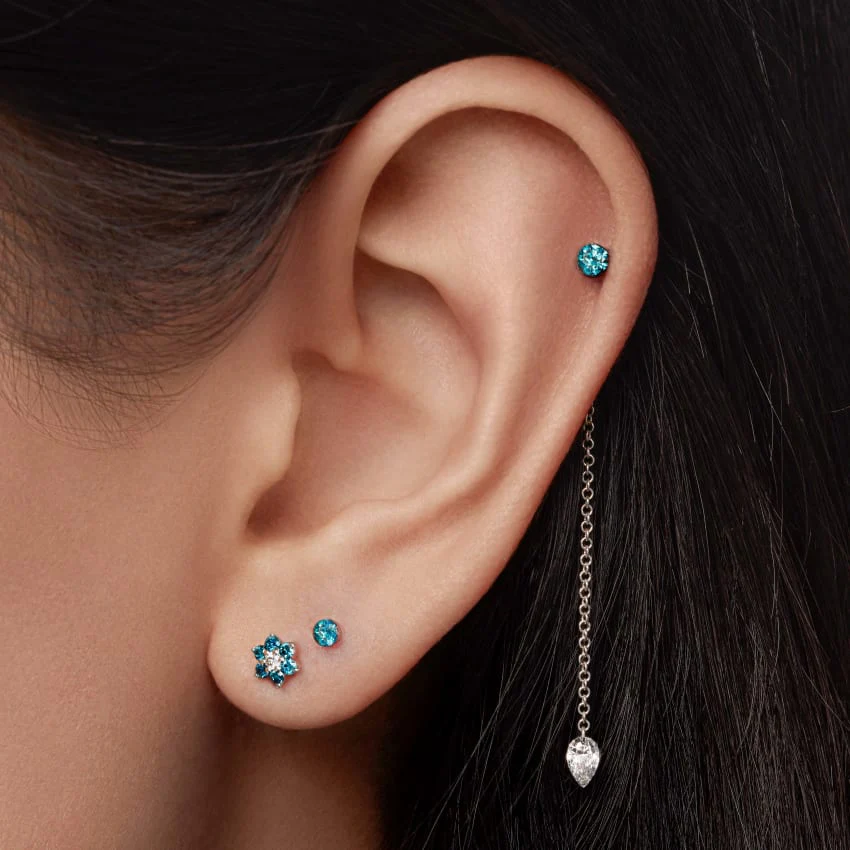 Invisible Set Blue Diamond Threaded Stud Earring With Titanium Backing - Image 5