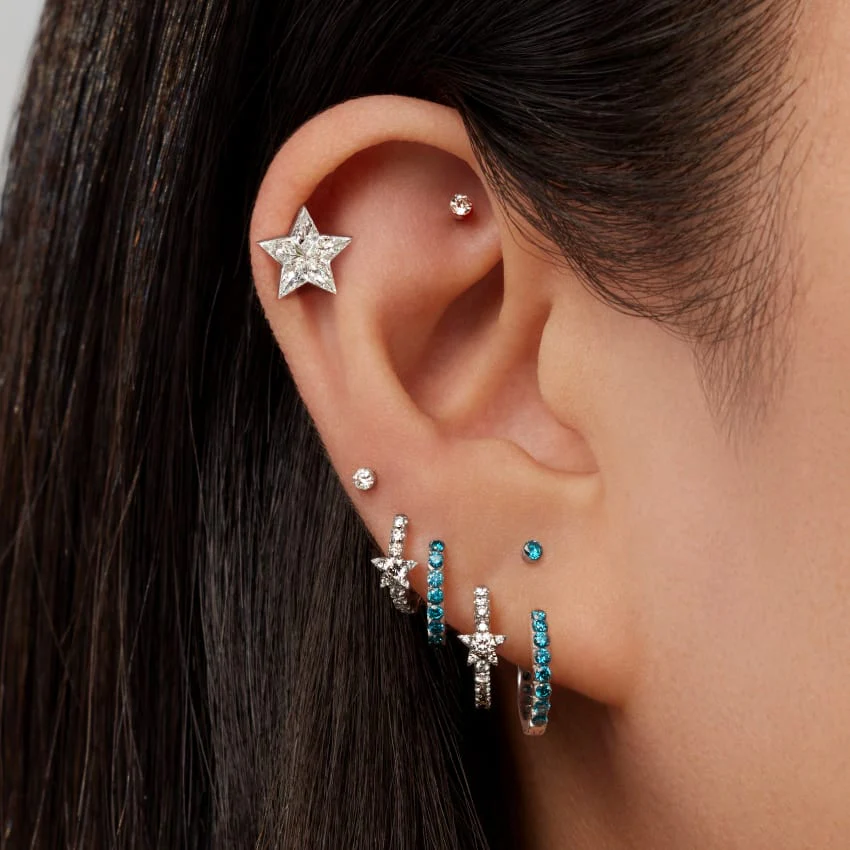 Invisible Set Blue Diamond Threaded Stud Earring With Titanium Backing - Image 7