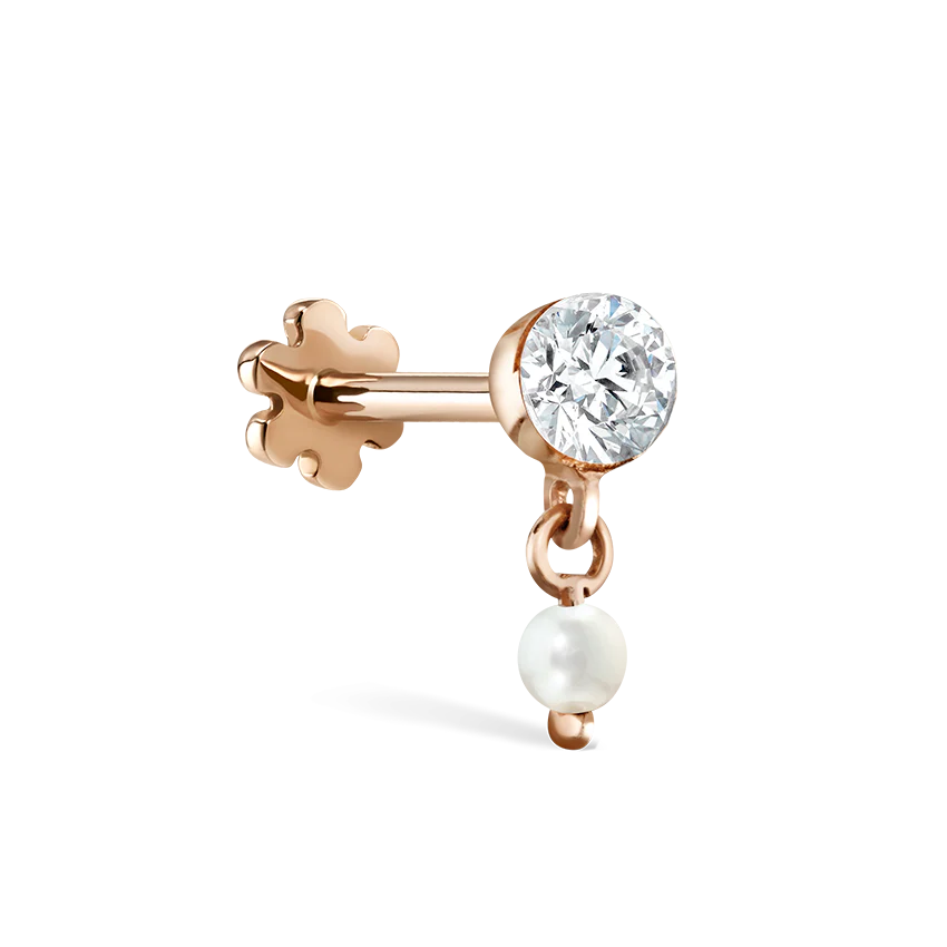 Invisible Set Diamond and Pearl Dangle Threaded Stud Earring - Image 14