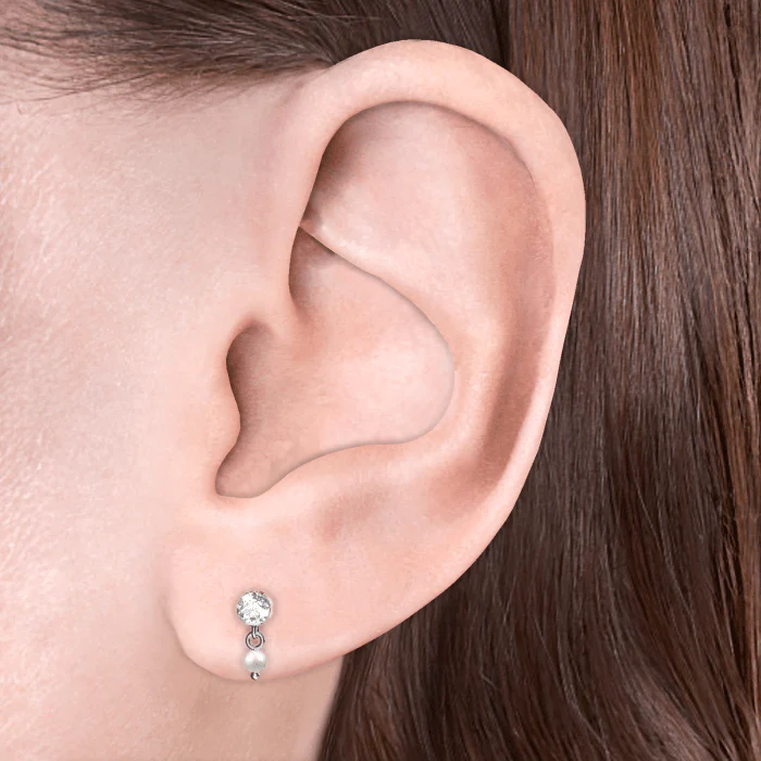 Invisible Set Diamond and Pearl Dangle Threaded Stud Earring - Image 18