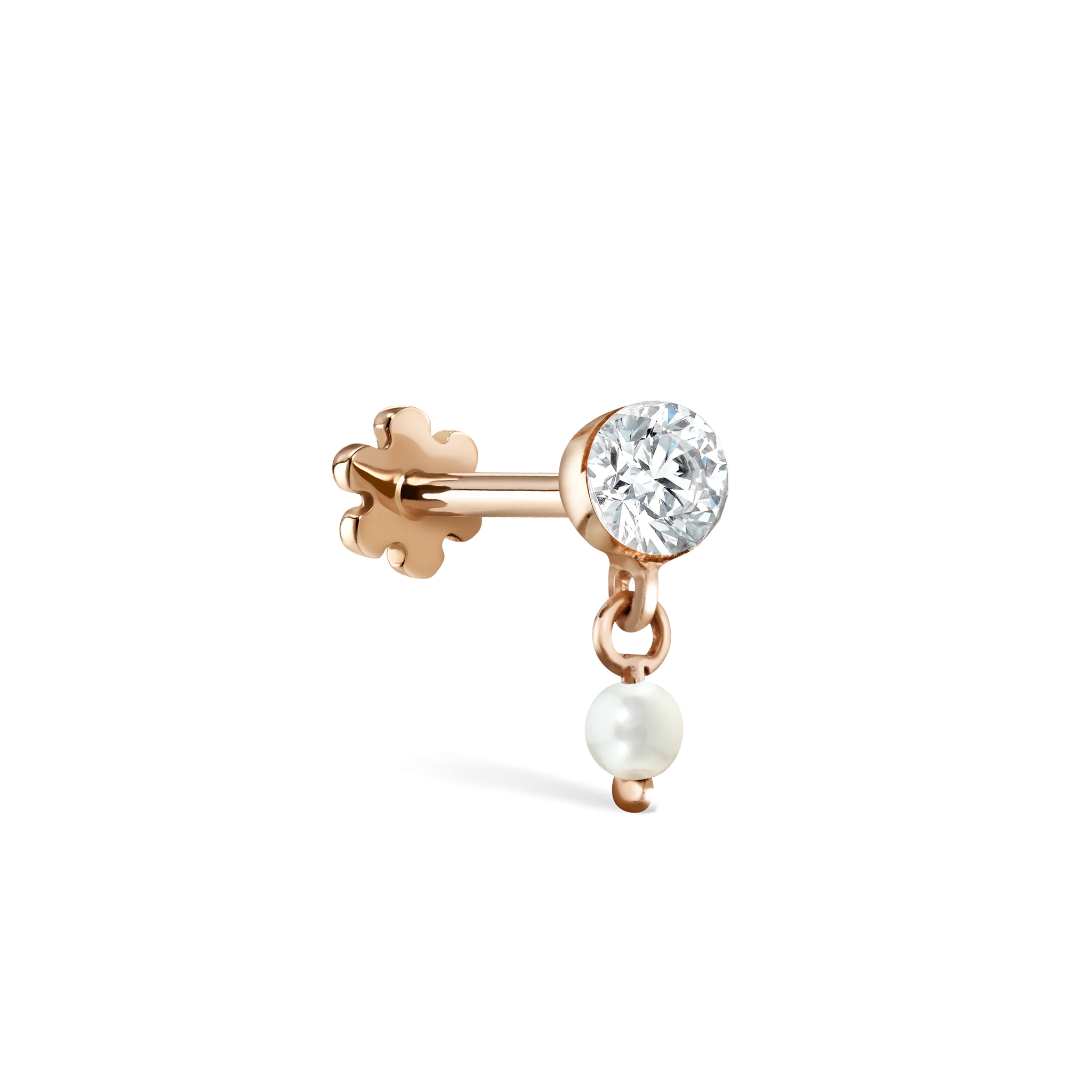 Invisible Set Diamond and Pearl Dangle Threaded Stud Earring - Image 19