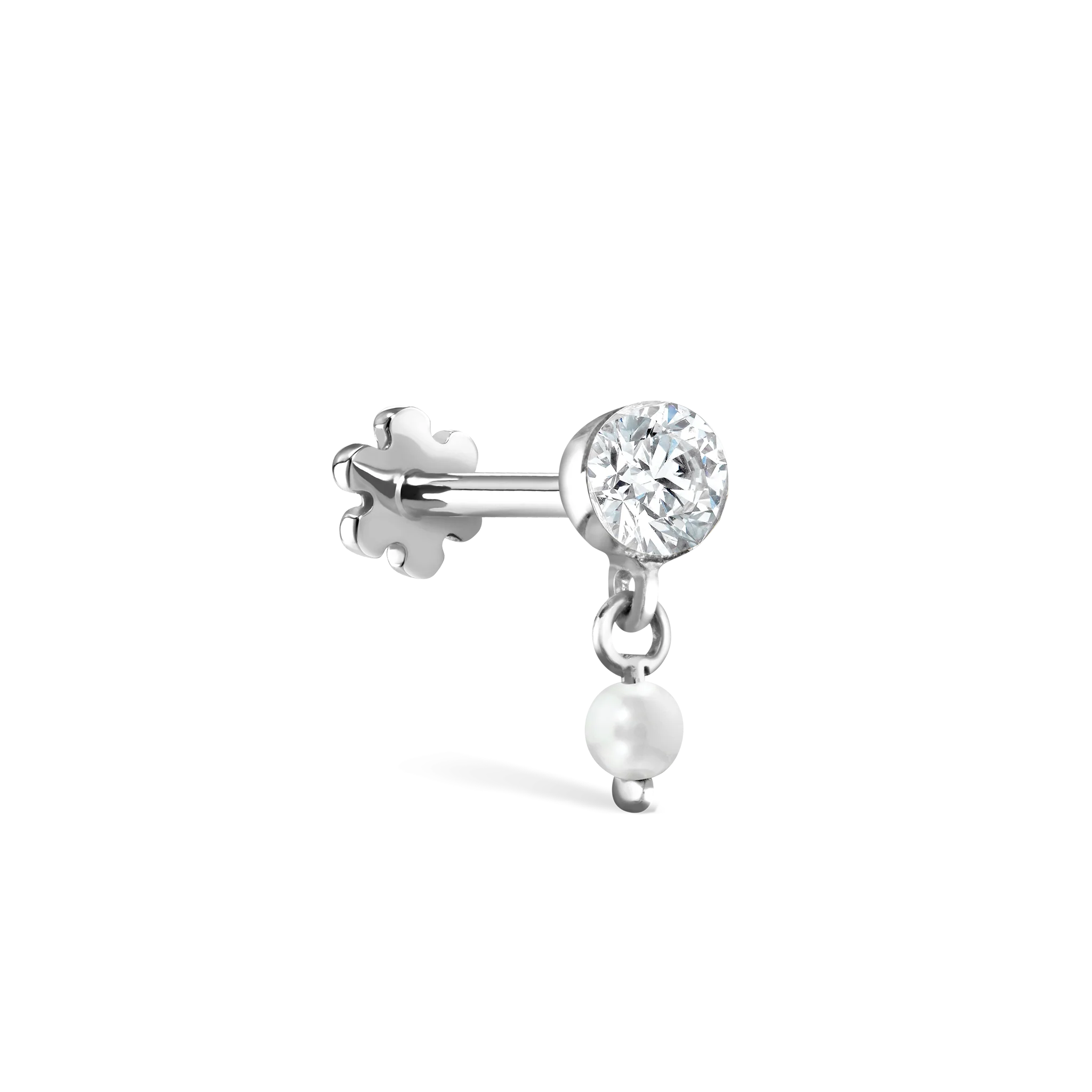 Invisible Set Diamond and Pearl Dangle Threaded Stud Earring - Image 20