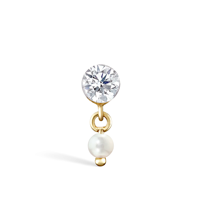 Invisible Set Diamond and Pearl Dangle Threaded Stud Earring With Titanium Backing - Image 10