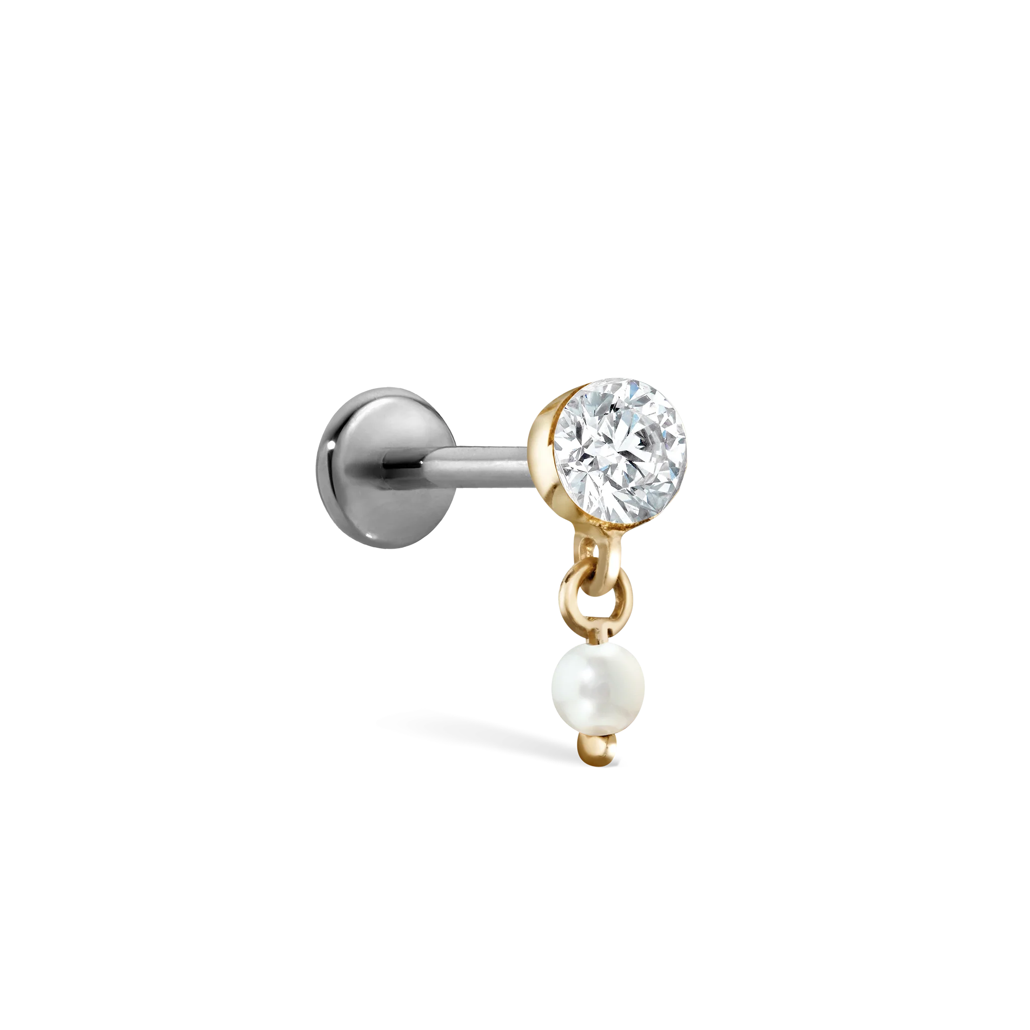 Invisible Set Diamond and Pearl Dangle Threaded Stud Earring With Titanium Backing - Image 19