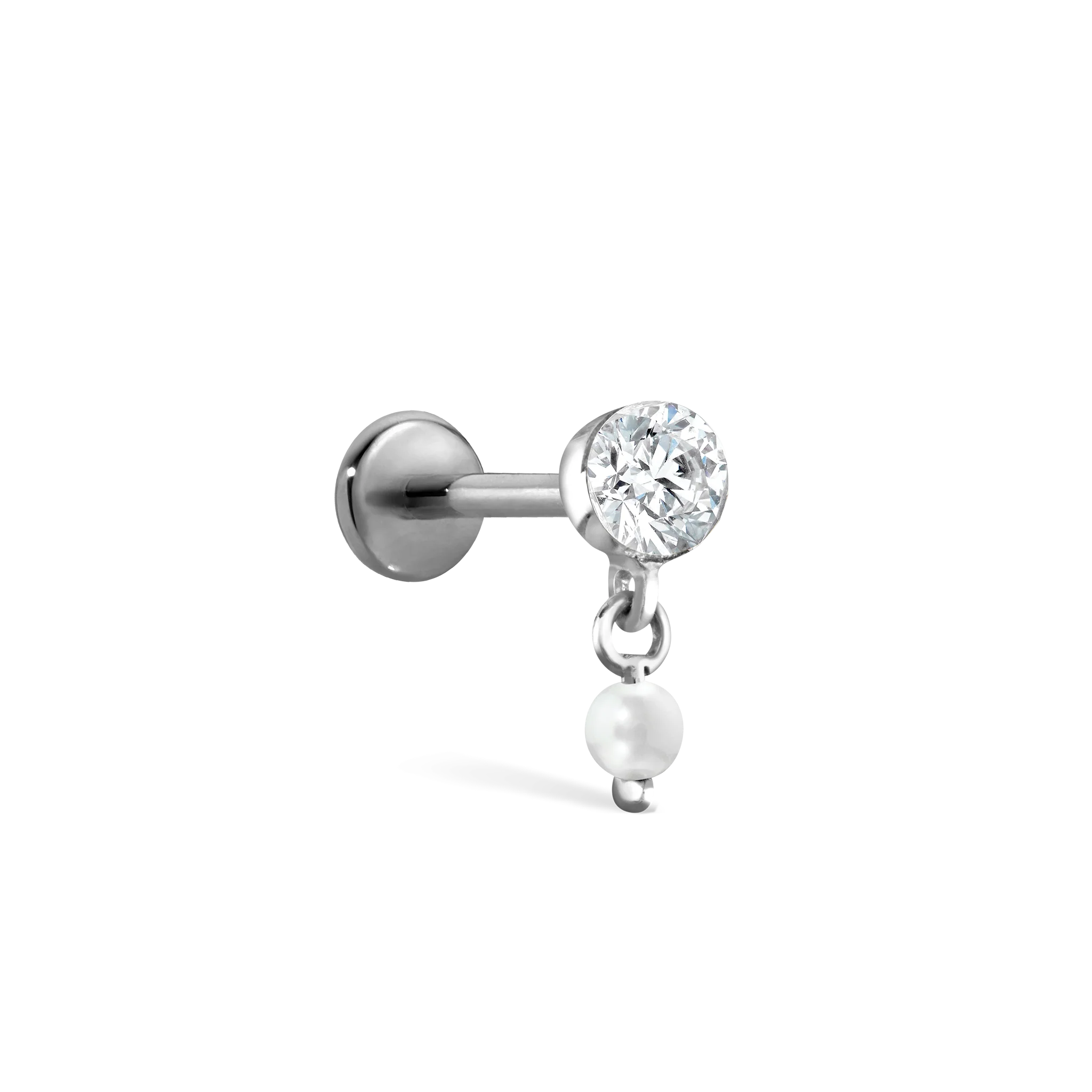 Invisible Set Diamond and Pearl Dangle Threaded Stud Earring With Titanium Backing - Image 20
