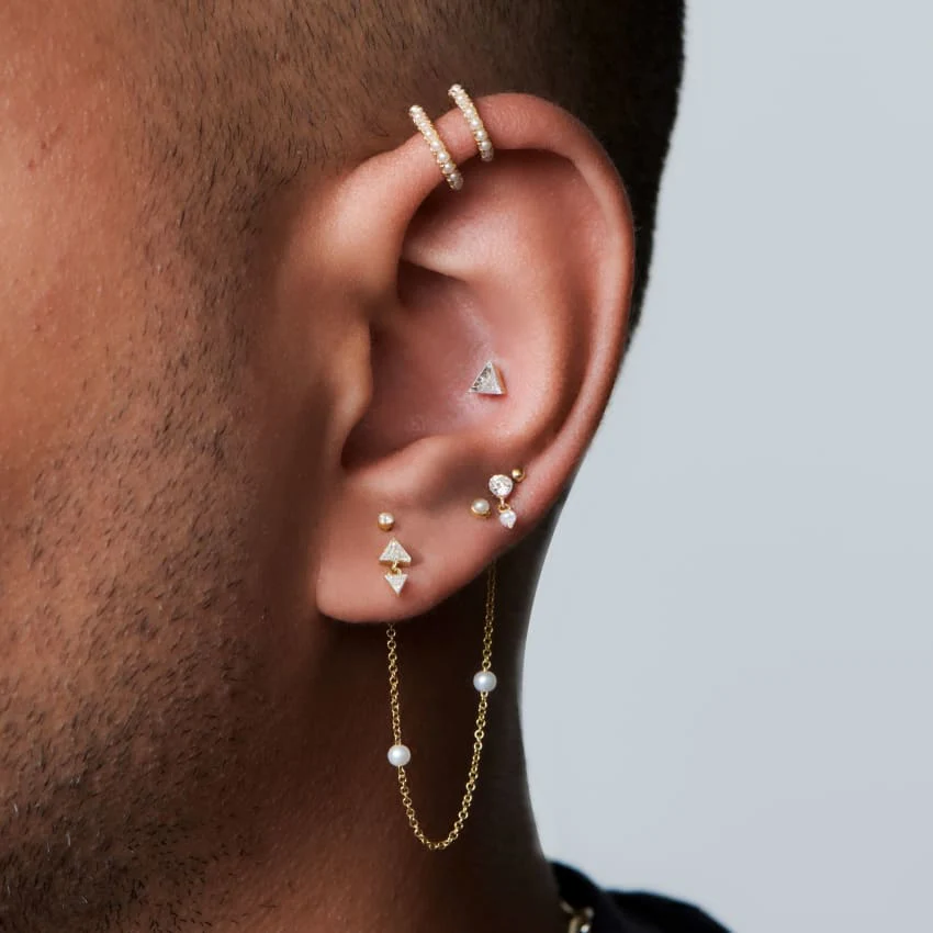 Invisible Set Diamond and Pearl Dangle Threaded Stud Earring With Titanium Backing - Image 7
