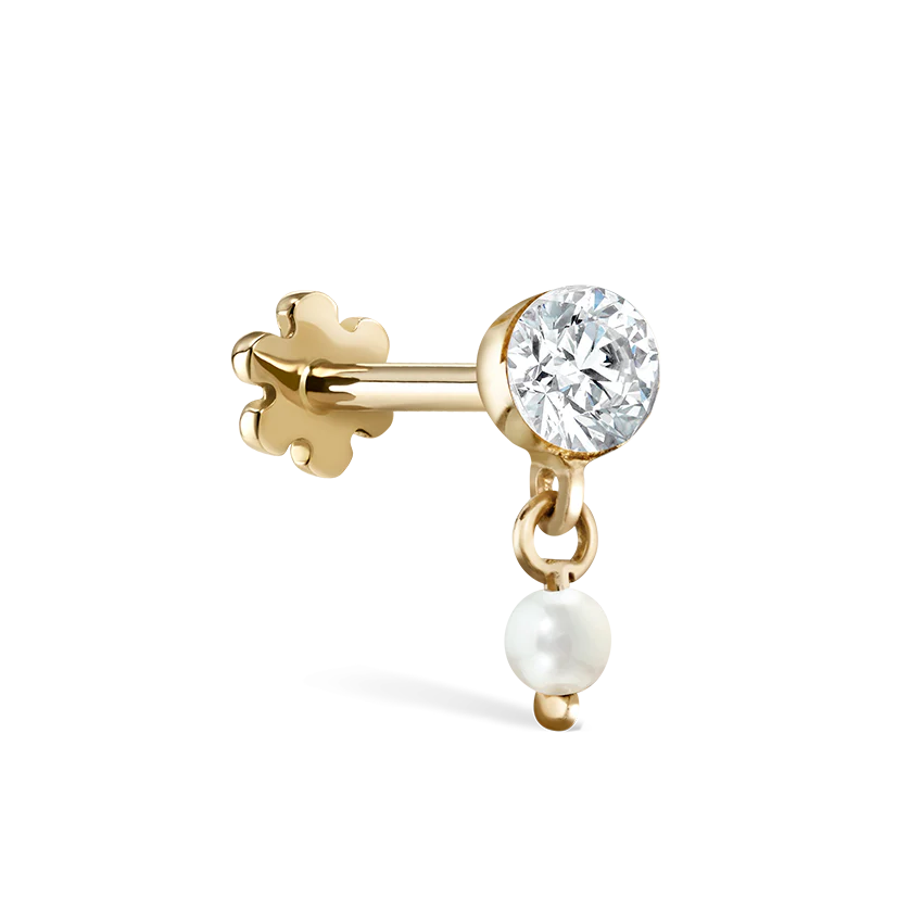 Invisible Set Diamond and Pearl Dangle Threaded Stud Earring With Titanium Backing - Image 9