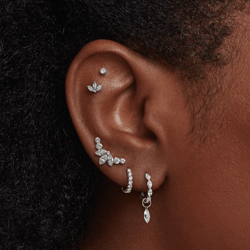 Invisible Set Diamond Lotus Garland Threaded Stud Earring - Image 12