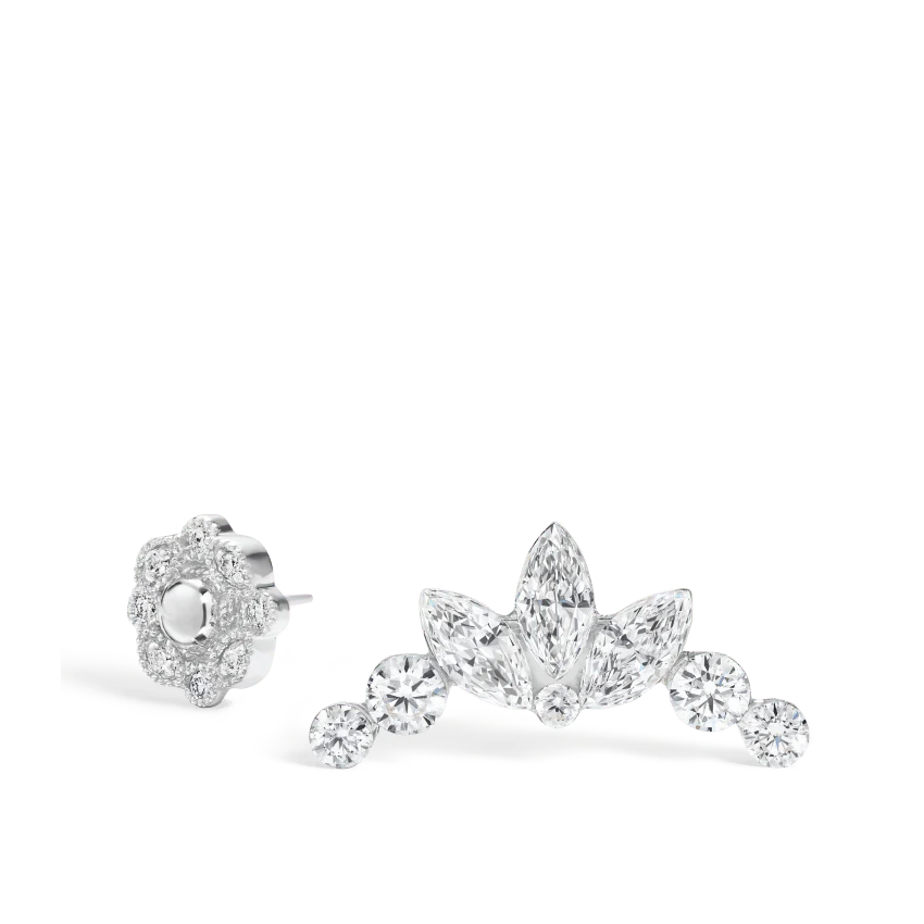 Invisible Set Diamond Lotus Garland Threaded Stud Earring - Image 7