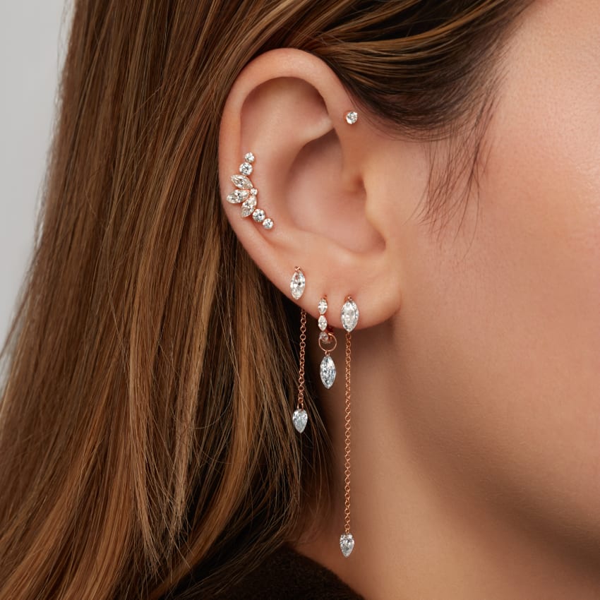 Invisible Set Diamond Marquise Eternity Hoop Earring - Image 12