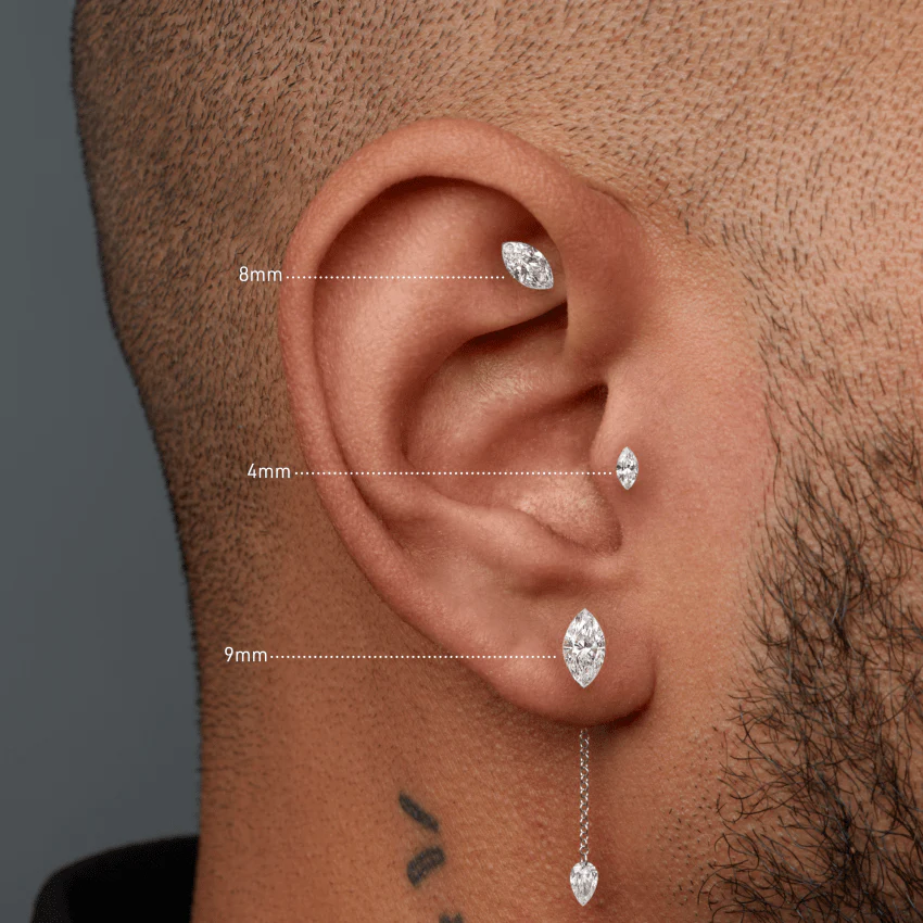 Invisible Set Diamond Marquise Threaded Stud Earring With Titanium Backing - Image 18