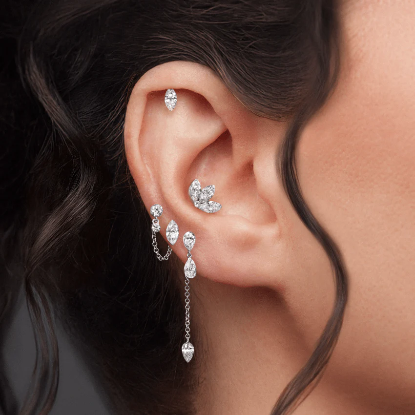 Invisible Set Diamond Pear Dangle Threaded Stud Earring - Image 13