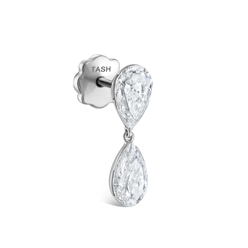 Invisible Set Diamond Pear Dangle Threaded Stud Earring - Image 6