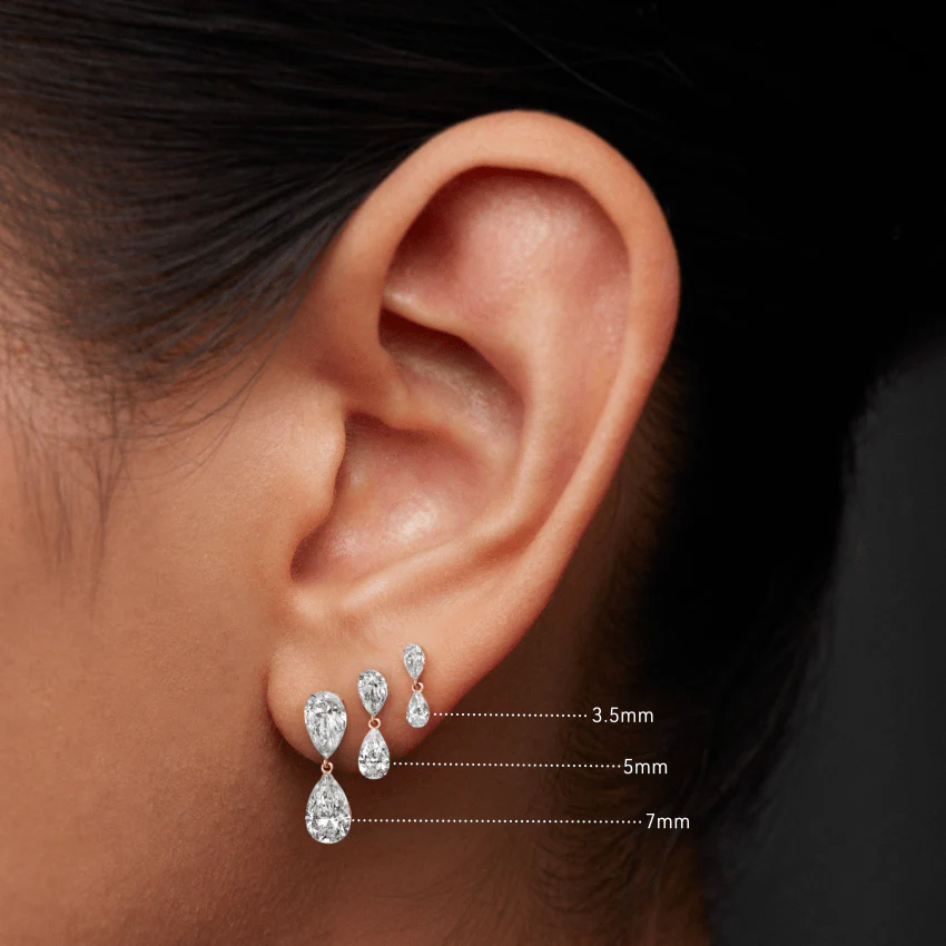 Invisible Set Diamond Pear Dangle Threaded Stud Earring - Image 7