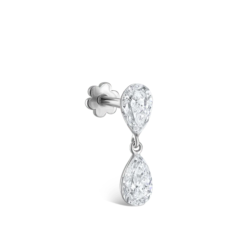 Invisible Set Diamond Pear Dangle Threaded Stud Earring With Titanium Backing - Image 10