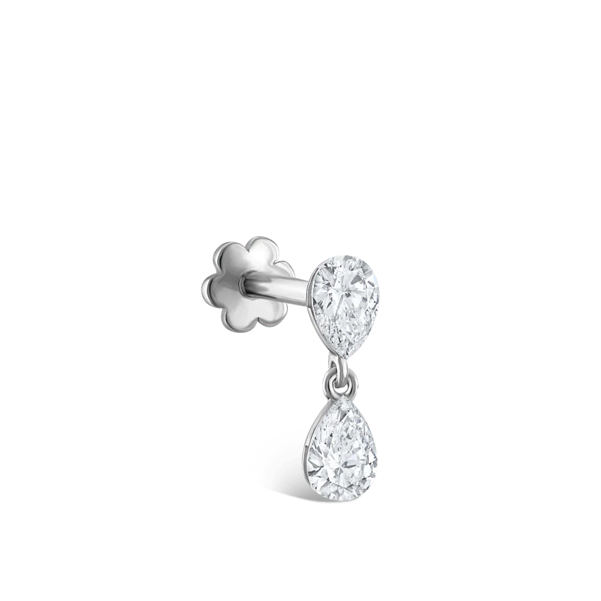 Invisible Set Diamond Pear Dangle Threaded Stud Earring With Titanium Backing - Image 2