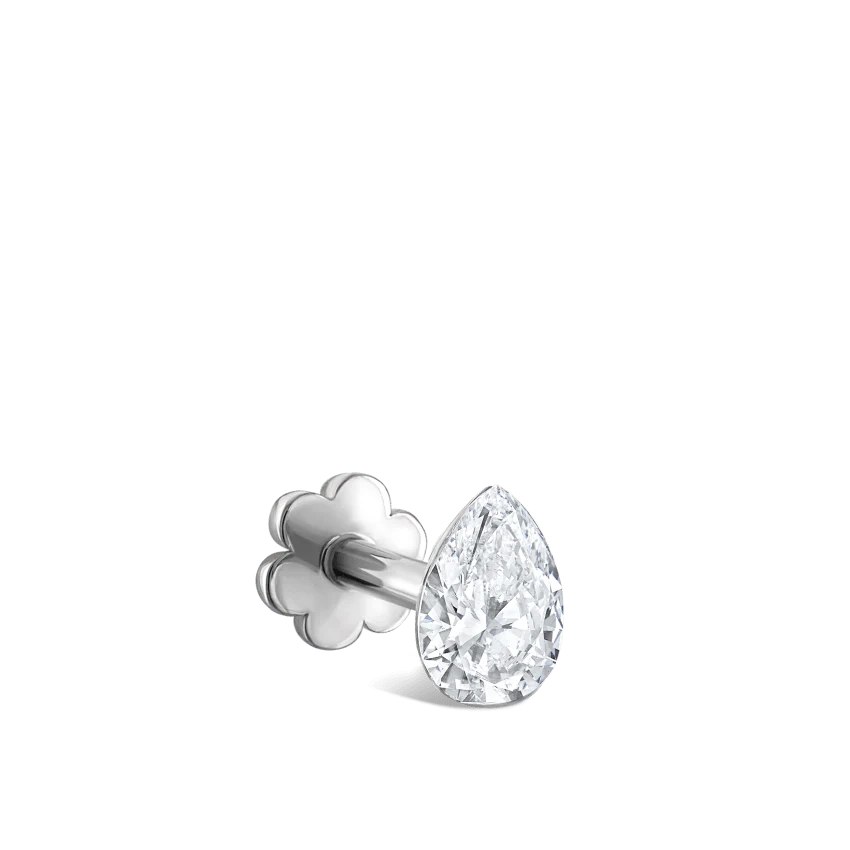 Invisible Set Diamond Pear Threaded Stud Earring - Image 4