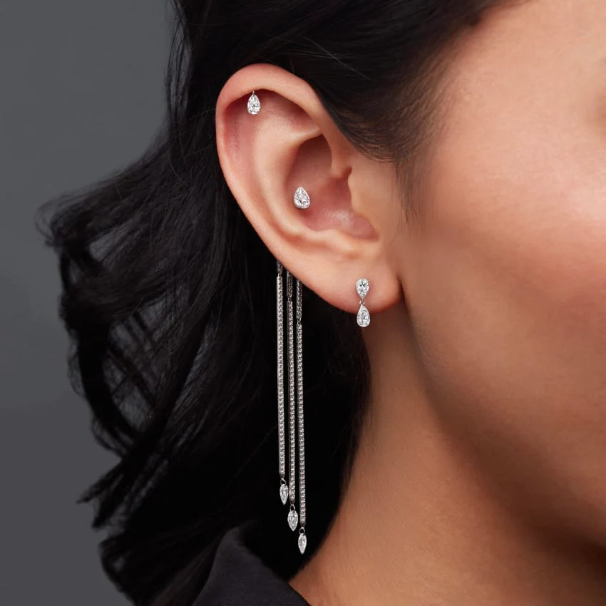Invisible Set Diamond Pear Threaded Stud Earring - Image 7