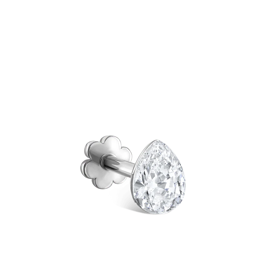 Invisible Set Diamond Pear Threaded Stud Earring With Titanium Backing - Image 6
