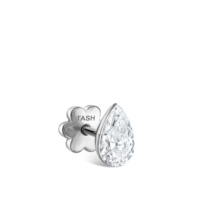 Invisible Set Diamond Pear Threaded Stud Earring With Titanium Backing - Image 9