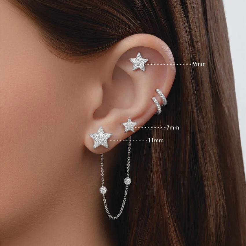 Invisible Set Diamond Star Threaded Stud Earring - Image 5