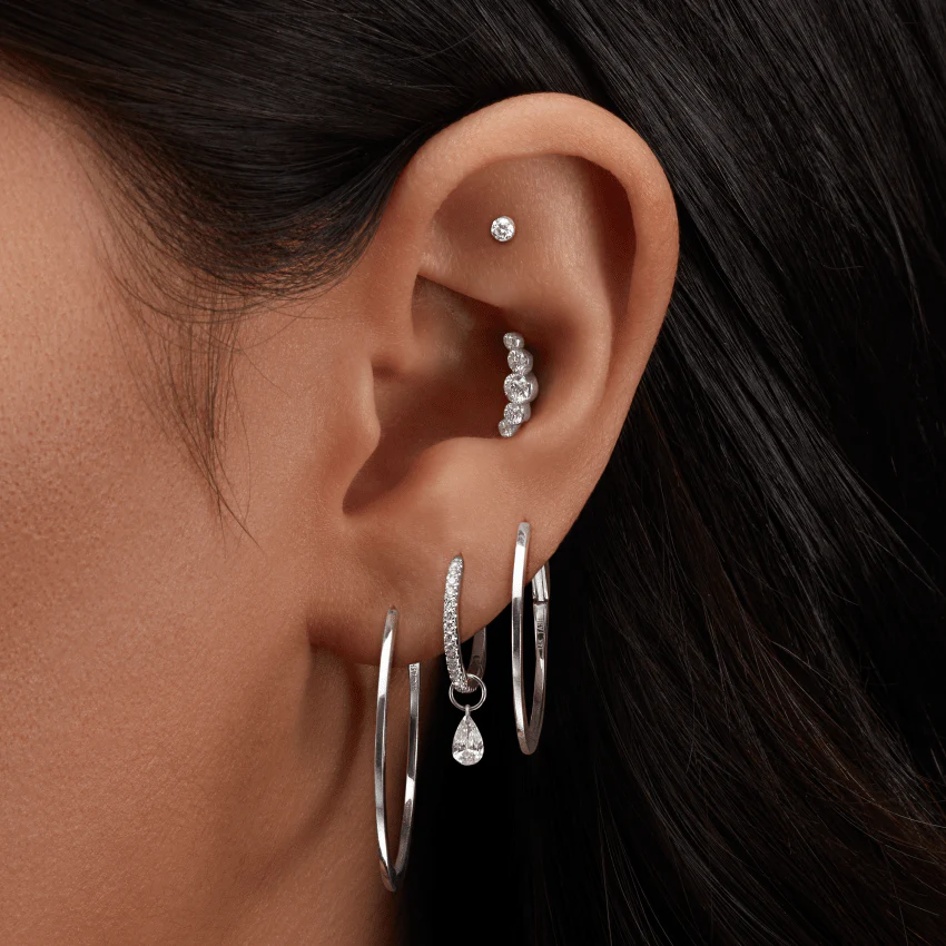 Invisible Set Five Diamond Open Curve Threaded Stud Earring With Titanium Backing - Image 11