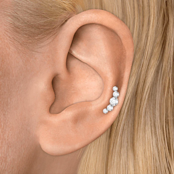 Invisible Set Five Diamond Open Curve Threaded Stud Earring With Titanium Backing - Image 16