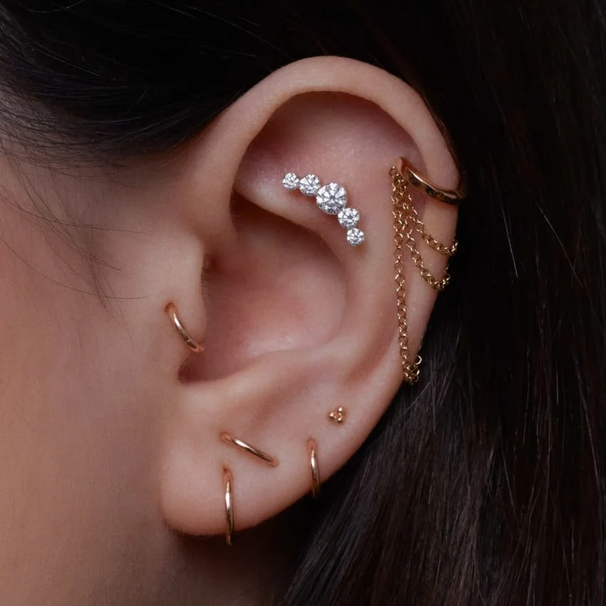 Invisible Set Five Diamond Open Curve Threaded Stud Earring With Titanium Backing - Image 3