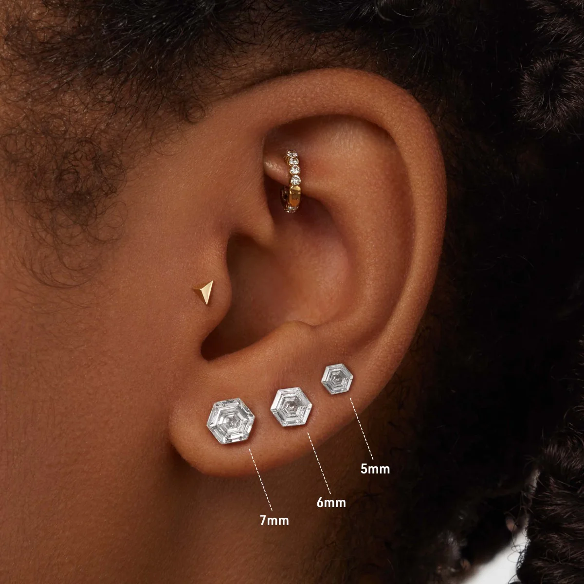 Invisible Set Hexagon Diamond Stud Earring - Image 4