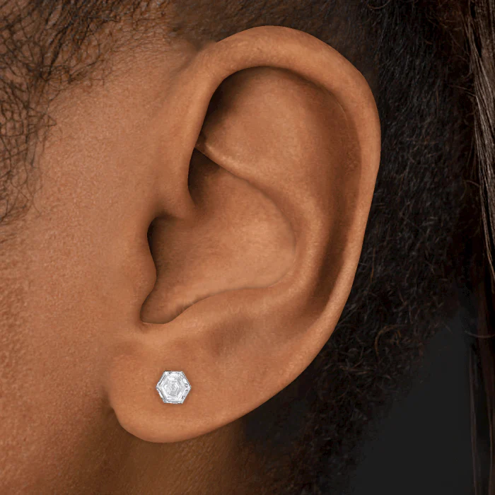 Invisible Set Hexagon Diamond Stud Earring - Image 5